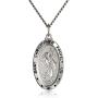 Sterling Silver Oval Saint Christopher Medal Necklace with Rhodium Plated Stainless Steel Chain, 20''