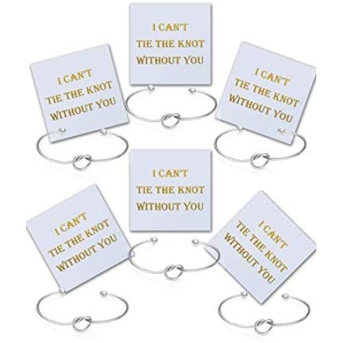 I Cant Tie The Knot Without You Bridesmaid Gift Cards Bridesmaid Bracelets Silver Tone- Set of 4,5,6