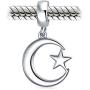 Inspirational Celestial Moon And Star Muslim Support Symbol Dangle Bead Charm For Women Teens 925 Sterling Silver Fits European Bracelet