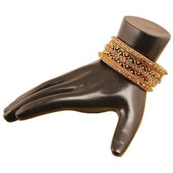 Touchstone ''Golden Bangle Collection Exotic Filigree and Grain Work Clear Rhinestone Indian Bollywood Thick Thin Metal Bangle Bracelets in Antique Gold Tone for Women.