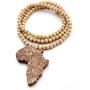 The Woos Wooden Beaded Sweater Chain Vintage Cross/African Map Pendant for Men and Women Hip Hop Necklace Jewelry Unisex Necklaces Gifts