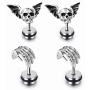 4PCS Skull Ghost Head Skeleton Claw Bat Earring Flat Back Screw On Cool Ear Lobe Studs Cartilage Helix Piercing Set Women Men 16G Post