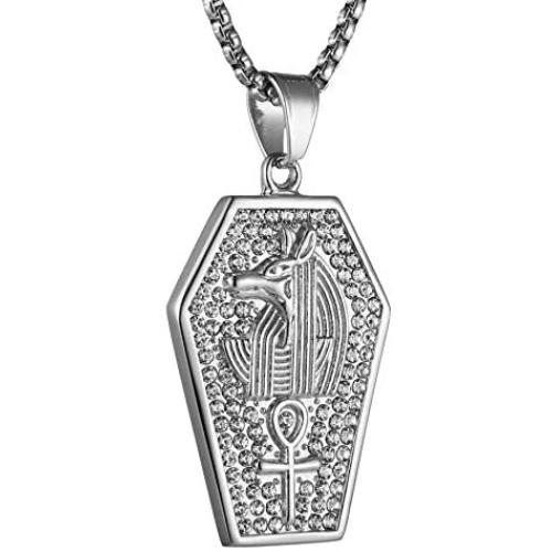 AsAlways Men and Women Egyptian Jewelry God Anubis Pyramid Pharaoh Queen Ankh Cross Pendant 18K Gold Plated Inlay CZ Necklace