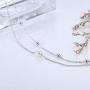 Sllaiss 925 Sterling Silver Bracelet Double Layered Chain for Women Girls with Tiny Beads Pearl Adjustable Bracelet Chain Beach Style Anklet Jewelry