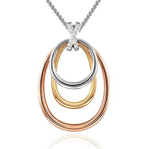 GEORGE · SMITH Triple Rings Circle Pendant Necklace Personalized Family Friendship Love Neckalces, Jewelry Gift for Women Girls