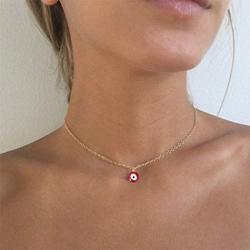 Genbree Boho Choker Necklace Evil Eye Necklaces Chain Silver Short Jewelry for Women and Girls (Red)