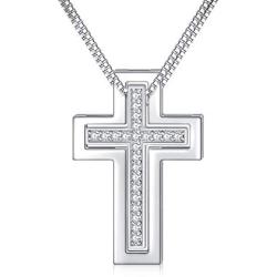 SOULMEET Matching Cross Sterling Silver Couple Necklace with Diamond Cut Round Cubic Zirconia Always Be with You Cross Faith Jewelry Gift Idea
