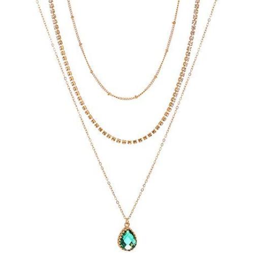 Eseres Girls Layered Necklace Teardrop Pendant Rhinestone Chokers