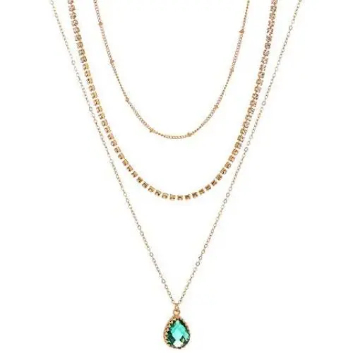 Eseres Girls Layered Necklace Teardrop Pendant Rhinestone Chokers Eseres Girls Layered Necklace Teardrop Pendant Rhinestone Chokers