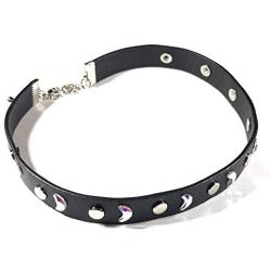 Skye Jewelry Black Leather Gothic Moon & Flat Stud Choker Necklace w/Adjustable Toggle Clasp Fits 13''-16''