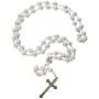 Catholic White Rosary Prayer Beaded Jerusalem Cross Crucifix Christ Jesus Necklace Decor with Holy Soil from Jerusalem for Auto Car for Men Women Religious Jewelry Pendant 20.5''