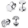 JOVIVI 8 Pairs Mixed Style Punk Skull/Plugs Taper/Cross Huggie Hoop Stainless Steel Screw Stud Earrings Set for Mens Womens Goth Jewelry