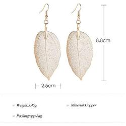 SMALLLOVE Filigree Leaf Earrings Natural Real Lightweight Genuine Drop Dangle Gold Silver Rose Gold Metal Plated Long Leaves Earrings for Women Girls Jewelry Gifts