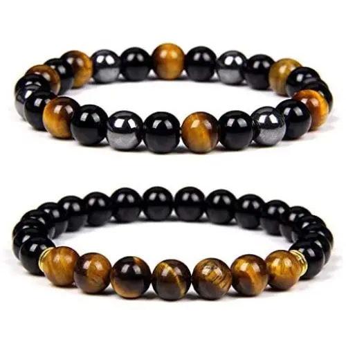Vinswet 2PCS 8mm Black Obsidian Tiger Eye Beaded Couples Bracelets, Elastic Natural Stone Chakra Men Bracelet Matching Distance Bracelets for Men Women 7.5'' Vinswet 2PCS 8mm Black Obsidian Tiger Eye Beaded Couples Bracelets, Elastic Natural Stone Chakra Men Bracelet Matching Distance Bracelets for Men Women 7.5''