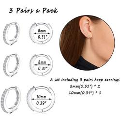 3 Pairs Silver Hoop Earrings for Women Small Hoop Earrings Cartilage Hoops Set Cubic Zirconia Cuff Piercing Jewelry Gifts for Girls