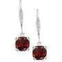 Gem Stone King 925 Sterling Silver Red Garnet and White Diamond Earrings, Cushion Cut Gemstone Birthstone 3.71 Cttw