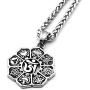 Warvik Indian Mandala Sacred Lotus Medallion Necklace Silver Gold Color, Stainless Steel Jewelry Men Women Wheat Chain 20/28 Inch