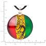 SUVANI Hand Blown Glass Jewelry Happy Rastafari Reggae Bendera Round Pendant Necklace, 18-20''