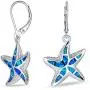 Blue Created Opal Inlay Nautical Ocean Marine Life Starfish Drop Leverback Earrings For Women 925 Sterling Silver