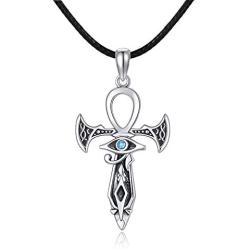 YAFEINI Sterling Silver Ankh Necklace Eye of Horus Cross Necklace Ancient Egyptian Symbol of Protection Jewelry Gifts for Men Women