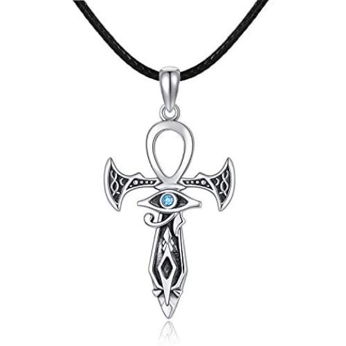 YAFEINI Sterling Silver Ankh Necklace Eye of Horus Cross Necklace Ancient Egyptian Symbol of Protection Jewelry Gifts for Men Women