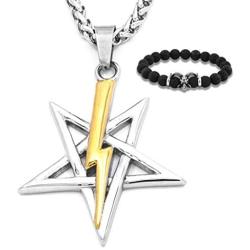 Gungneer Inverted Star Necklace Satanic Pendant Stainless Steel Charm Chain Evil Symbol Strength Jewelry Men Women