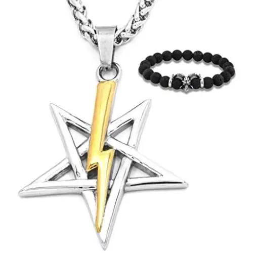 Gungneer Inverted Star Necklace Satanic Pendant Stainless Steel Charm Chain Evil Symbol Strength Jewelry Men Women Gungneer Inverted Star Necklace Satanic Pendant Stainless Steel Charm Chain Evil Symbol Strength Jewelry Men Women