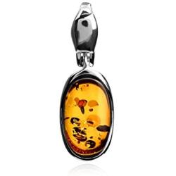 Amber Sterling Silver Oval Pendant Necklace Chain18''