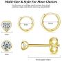Sterling Silver Earrings Set for Women, 4 Pairs Small Silver Huggie Hinged Hoop Earrings Tiny Cubic Zirconia Heart Shaped Stud Earrings Round CZ Stud Dainty Cartilage Sleeper Ear Jewelry for Men Girls