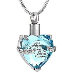 Crystal Inlay Cremation Jewelry for Ashes Stainless Steel Keepsake Memorial Pendant Engraved Always Mind Forever in My Heart Urn Necklace