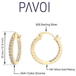 PAVOI 14K Gold Plated 925 Sterling Silver Post Cubic Zirconia Hoop Earrings 30/15mm