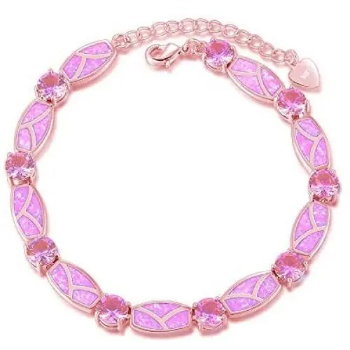 CiNily Created Blue Pink White Fire Opal Rhodium Plated for Women Jewelry Gems Chain Bracelet CiNily Created Blue Pink White Fire Opal Rhodium Plated for Women Jewelry Gems Chain Bracelet