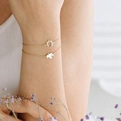 GELIN Good Vibes Only Charm Bracelet in 14k Solid Gold - Dainty Jewelry For Women - 14k Yellow Sunshine Chain Bracelet - Cute Birthday Gift for Her