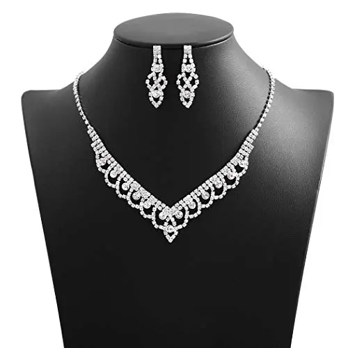 Campsis Wedding Bridal Necklace Set Crystal Rhineaton Necklace Earring Jewelry for Women and Girls Campsis Wedding Bridal Necklace Set Crystal Rhineaton Necklace Earring Jewelry for Women and Girls