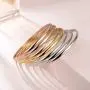 Stainless Steel Tri-Color Silver/Gold/Rose Gold Bangle Bracelets Set for Women, Set of 7 Pieces, Size 9.00 Inches Stainless Steel Tri-Color Silver/Gold/Rose Gold Bangle Bracelets Set for Women, Set of 7 Pieces, Size 9.00 Inches