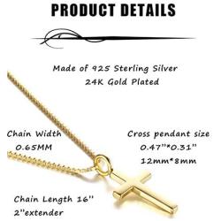 Sllaiss 925 Sterling Silver Tiny Cross Pendant Necklace for Women Men Simple Cross Necklace Box Chain 16 Dainty Jewelry Gift