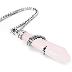 BEADNOVA Healing Crystal Necklace for Women Men Energy Healing Crystal Pendant Gemstones Jewelry Pendulum Crystal Divination (Hexagonal, 18 Inches Stainless Steel Chain)