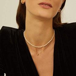 Cowlyn Pearl Necklace Baroque Cultured Strands Short Dainty Choker Tiny Chain Delicate Handmade Vintage Christmas Valentine Gift Packaging Jewelry Women Girls