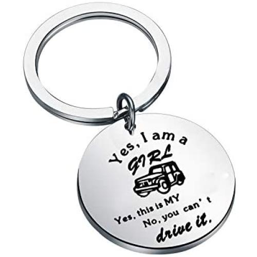 FUSTMW Car Girl Gift Yes This is My Car Keychanin Car Wrangler Gift Car Girl Jewelry Car Lover Gift for Her …