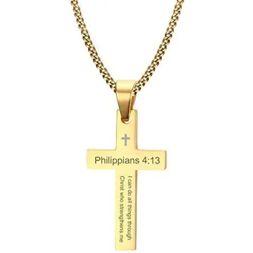 Mealguet Jewelry Stainless Steel Philippians 4:13 Christian Bible Verse Engraved Cross Pendant Necklace for Men,20'' Mealguet Jewelry Stainless Steel Philippians 4:13 Christian Bible Verse Engraved Cross Pendant Necklace for Men,20''