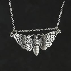 Sterling Silver Deaths Head Hawk Moth Pendant Necklace, 18'' Cable Chain