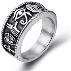 Elfasio Men Stainless Steel Rings Egyptian Eye of Horus Cross of Life Ankh Symbol Vintage Band Jewelry Size 8-13