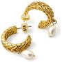 Vogale Pearl Earrings for Women, 925 Silver 18k Gold Plated Braided Dangle Pearl Stud Earrings, Noble Handmade Exquisite Open Hoop Earrings, Gold Small Hoop Hypoallergenic Rounded Earrings