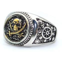 Skull Ring for Men, Vintage Pirate Crossed Swords Skull Head Ring, Punk Rock Skull Totem Ring, Gothic Pirate Skull Amulet Ring, Halloween Ring Biker, Viking Skull Jewelry Gift