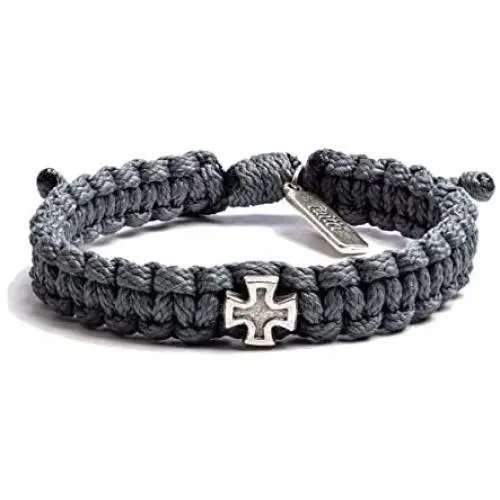 My Saint My Hero Strength Bracelet in Silver-Tone with Slate Cord My Saint My Hero Strength Bracelet in Silver-Tone with Slate Cord