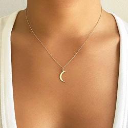 NECOCY 14K Gold Plated Dainty Star Moon Pendant Necklace Simple Half Moon Necklace Handmade Jewelry for Women