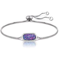 WISHMISS Women Silver Pendant Necklace in Multicolor Drusy (purplr Drusy-Quartz Bracelet)