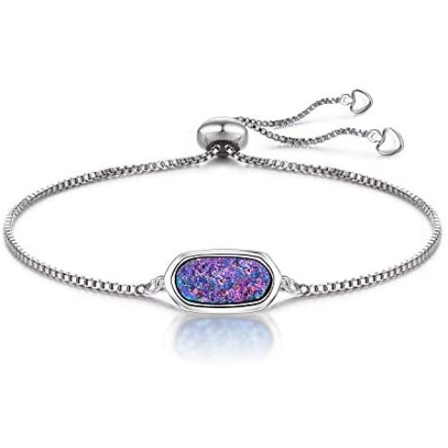WISHMISS Women Silver Pendant Necklace in Multicolor Drusy (purplr Drusy-Quartz Bracelet)