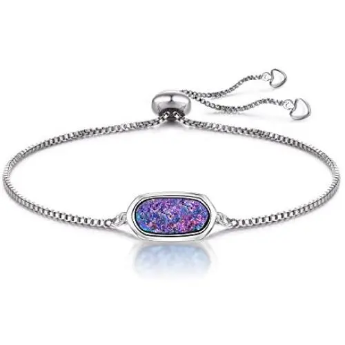 WISHMISS Women Silver Pendant Necklace in Multicolor Drusy (purplr Drusy-Quartz Bracelet)
