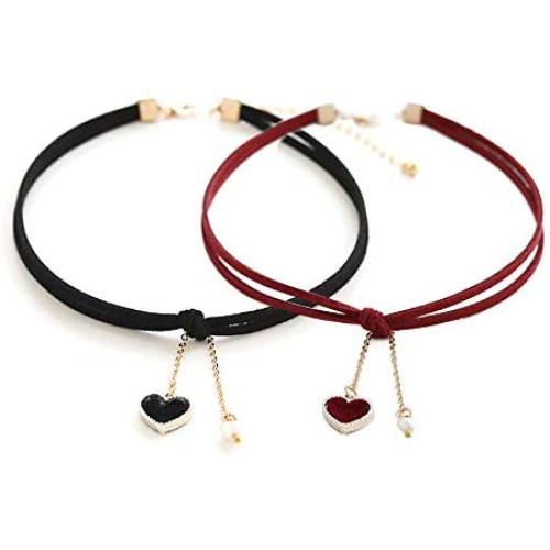Maxforever Choker Set 2 PCS Choker Necklaces Velvet Choker Set Classic Gothic Chokers (Black/Claret Red)